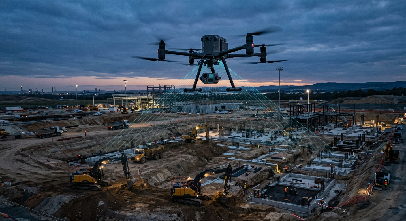 Survey drone scanning a construction earthworks site